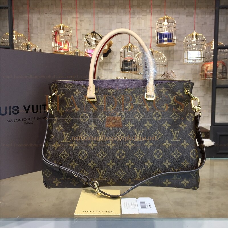 Replica Louis Vuitton Brown Monogram Purple Trim Pallas MM