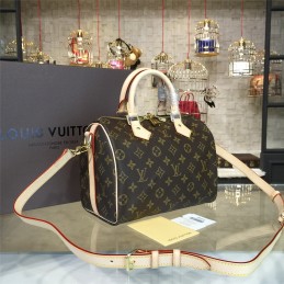 Replica Louis Vuitton Brown Monogram Beige Trim Speedy 25