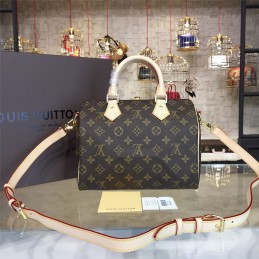 Replica Louis Vuitton Brown Monogram Beige Trim Speedy 25