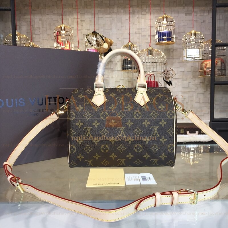Replica Louis Vuitton Brown Monogram Beige Trim Speedy 25