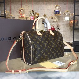 Replica Louis Vuitton Brown Monogram Beige Trim Speedy 30
