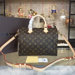 Replica Louis Vuitton Brown Monogram Beige Trim Speedy 30