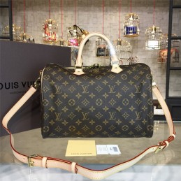 Replica Louis Vuitton Brown Monogram Beige Trim Speedy 35