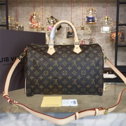 Replica Louis Vuitton Brown Monogram Beige Trim Speedy 35