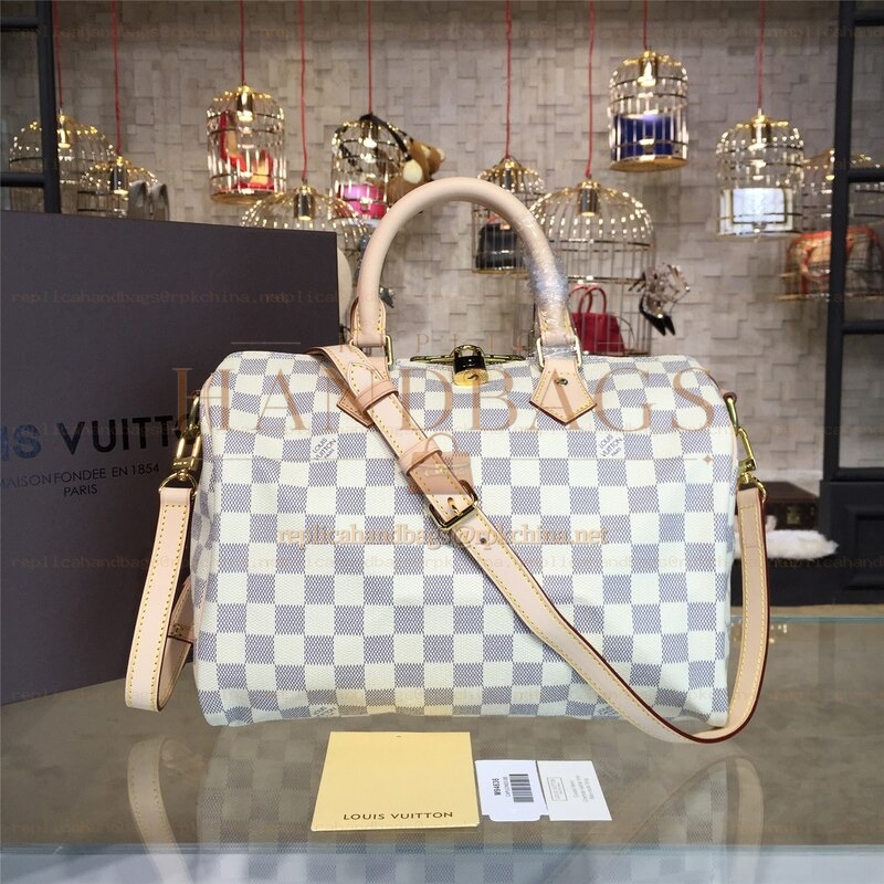 Replica Louis Vuitton White Damier Azur Beige Trim Speedy 30