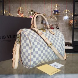 Replica Louis Vuitton White Damier Azur Beige Trim Speedy 30