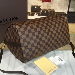 Replica Louis Vuitton Brown Damier Ebene Black Trim Speedy 35