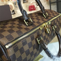 Replica Louis Vuitton Brown Damier Ebene Black Trim Speedy 35