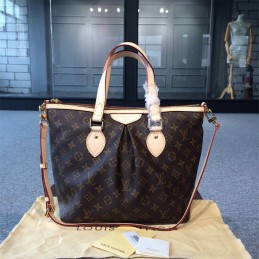 Replica Louis Vuitton Brown Monogram Beige Trim Palermo PM