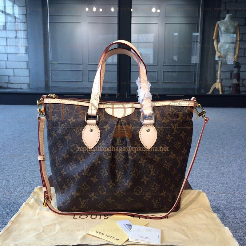 Replica Louis Vuitton Brown Monogram Beige Trim Palermo PM
