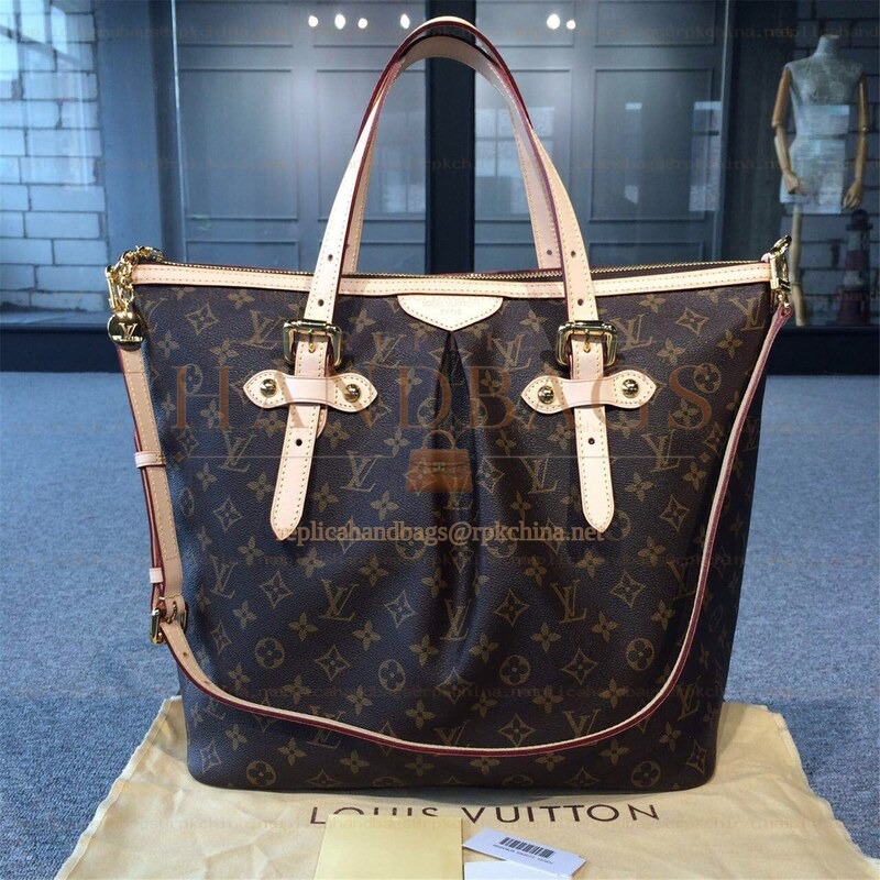 Replica Louis Vuitton Brown Monogram Beige Trim Palermo GM