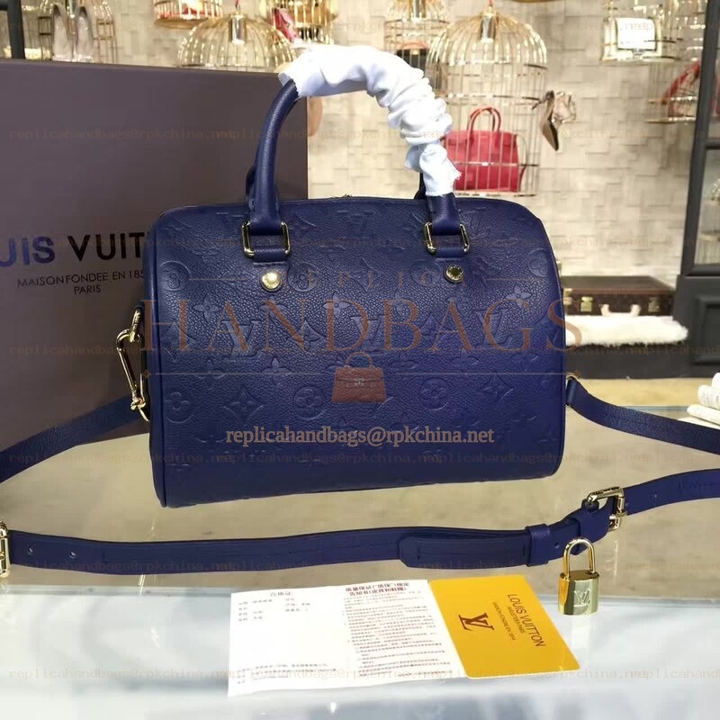 Replica Louis Vuitton Navy Blue Embossed Monogram Speedy 25