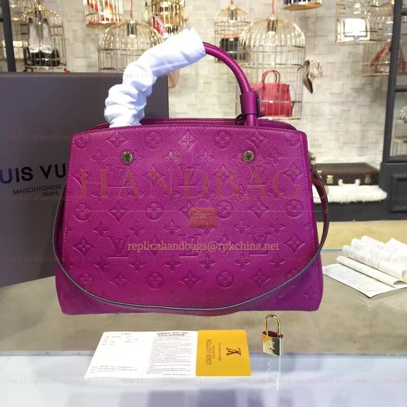 Replica Louis Vuitton Fuchsia Embossed Monogram Montaigne MM with Grained Finish