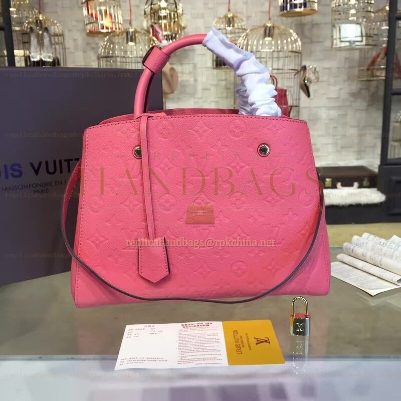 Replica Louis Vuitton Coral Pink Embossed Monogram Montaigne MM with Grained Finish