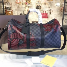 Replica Louis Vuitton Damier Graphite Red Floral Keepall Bandouliere 45