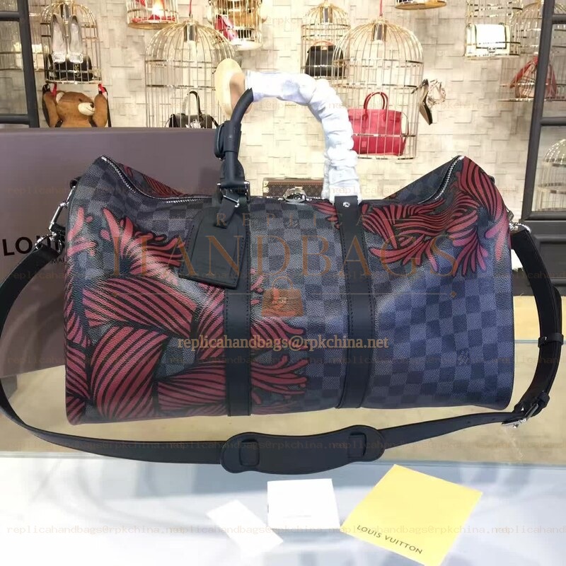 Replica Louis Vuitton Damier Graphite Red Floral Keepall Bandouliere 45