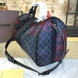 Replica Louis Vuitton Damier Graphite Red Floral Keepall Bandouliere 45