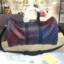 Replica Louis Vuitton Damier Graphite Red Floral Keepall Bandouliere 45