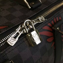 Replica Louis Vuitton Damier Graphite Red Floral Keepall Bandouliere 45