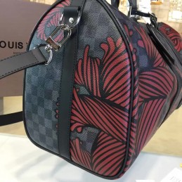 Replica Louis Vuitton Damier Graphite Red Floral Keepall Bandouliere 45