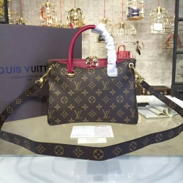 Replica Louis Vuitton Brown Monogram Bright Pink Trim Pallas BB