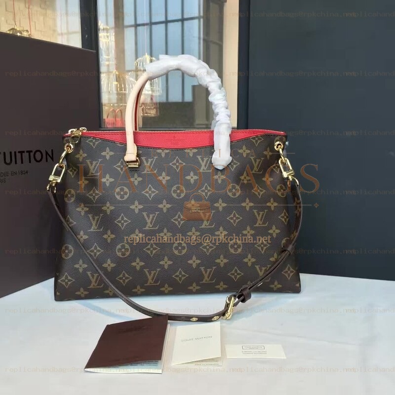 Replica Louis Vuitton Brown Monogram Pink Trim Pallas MM