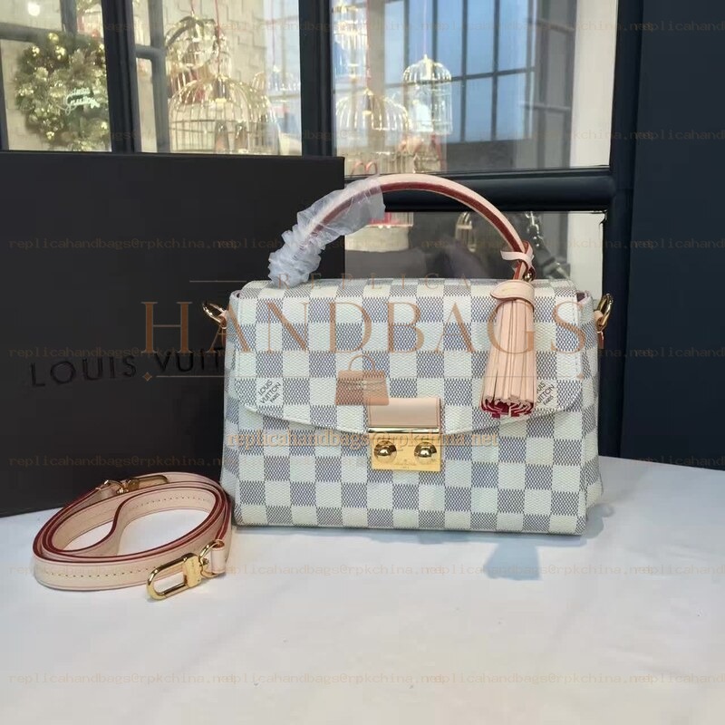 Replica Louis Vuitton White Damier Azur Pink Trim Croisette