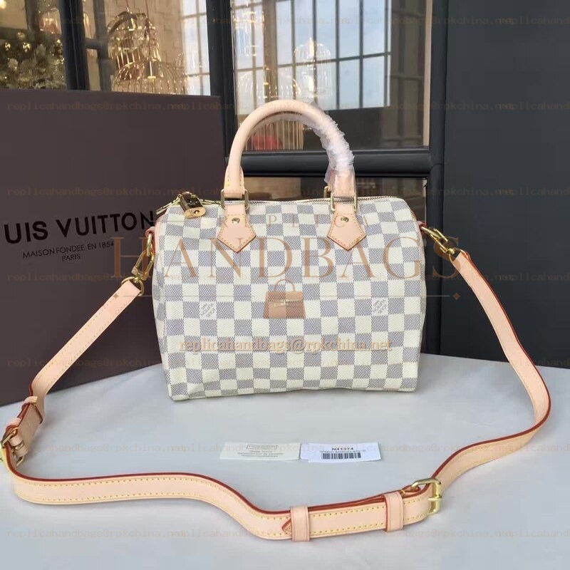 Replica Louis Vuitton White Damier Azur Pink Trim Speedy 25