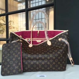 Replica Louis Vuitton Brown Monogram Fuchsia Interior Neverfull GM