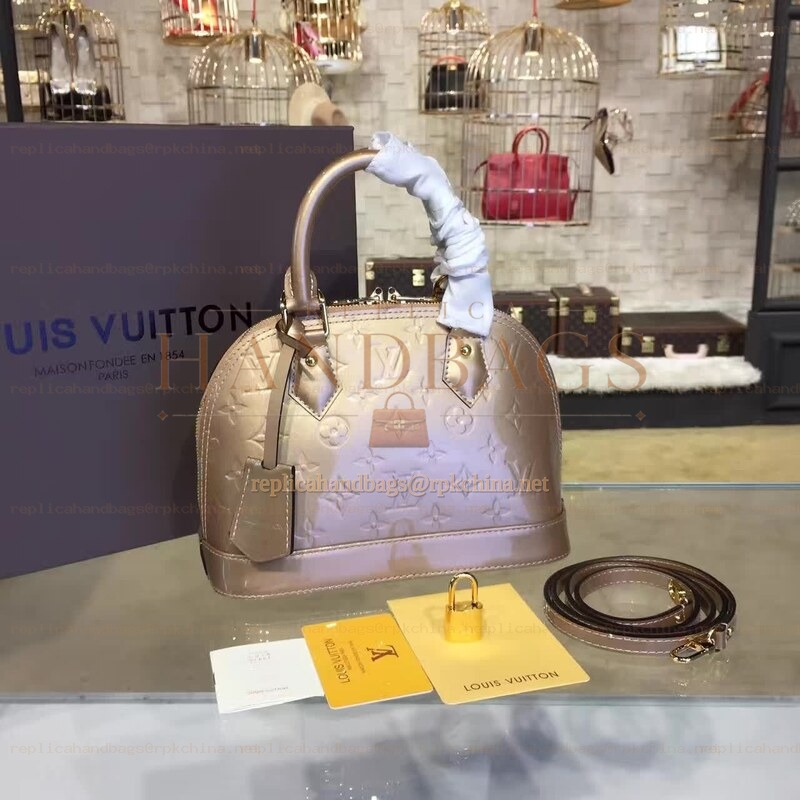 Replica Louis Vuitton Champagne Embossed Monogram Alma BB