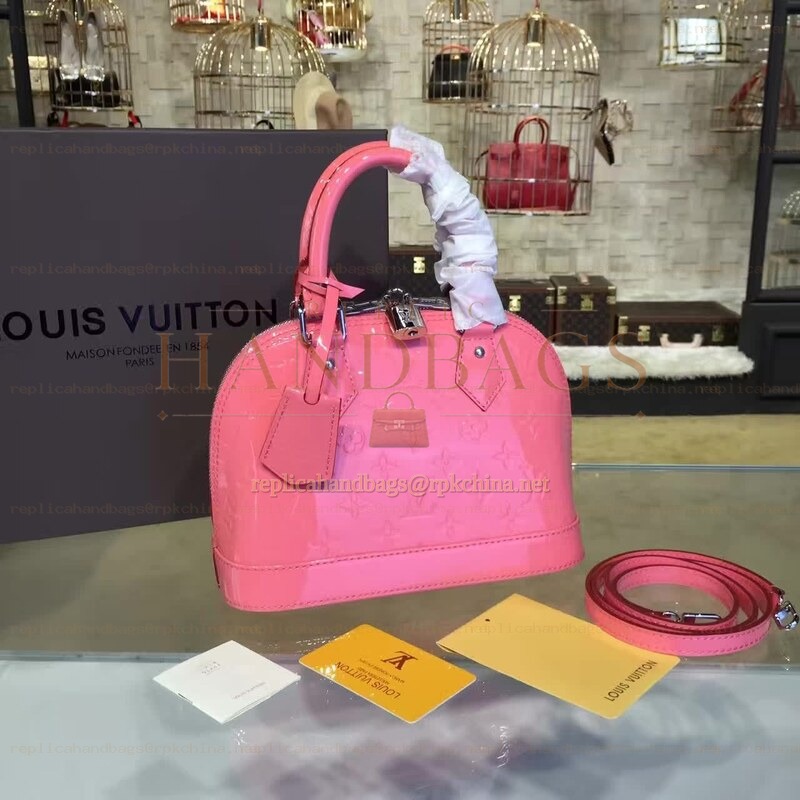 Replica Louis Vuitton Bright Pink Embossed Monogram Alma BB