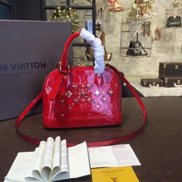 Replica Louis Vuitton Red Patent Monogram Floral Alma BB