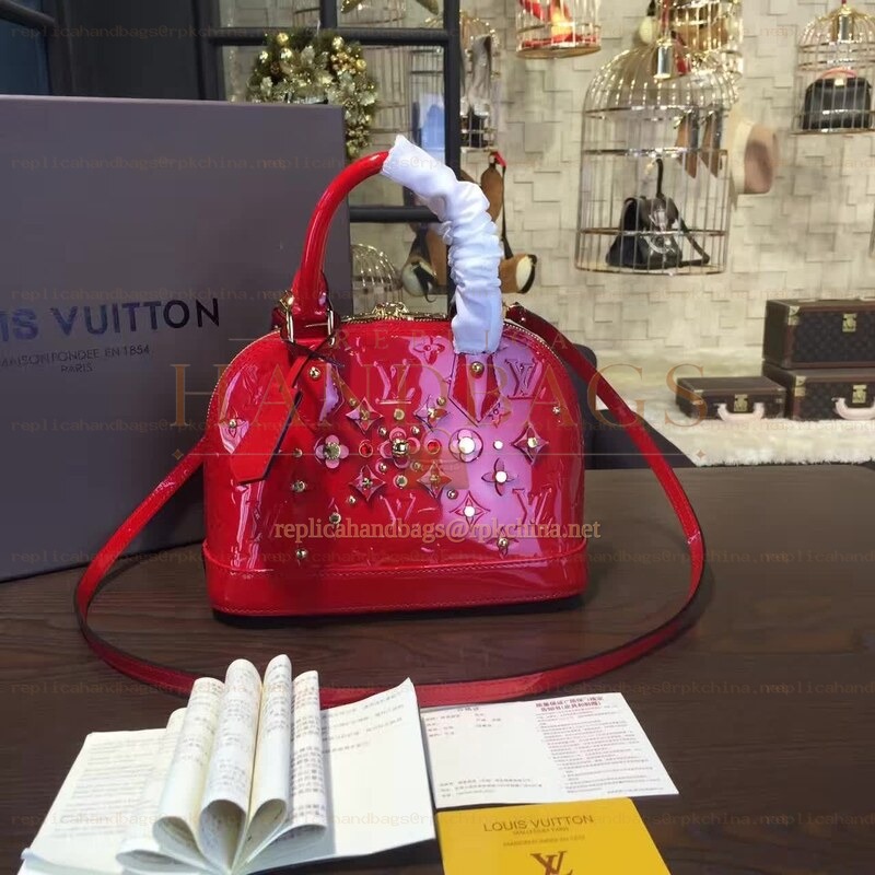 Replica Louis Vuitton Red Patent Monogram Floral Alma BB