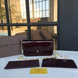 Replica Louis Vuitton Burgundy Patent Monogram Felicie Pochette