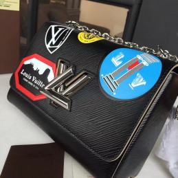 Replica Louis Vuitton Black Textured Patch Twist MM