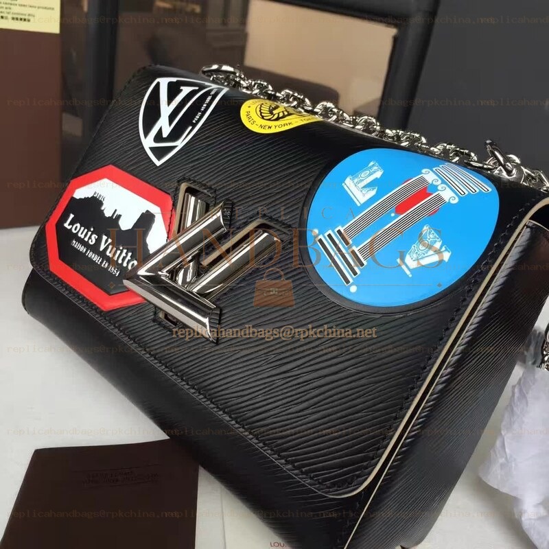 Replica Louis Vuitton Black Textured Patch Twist MM