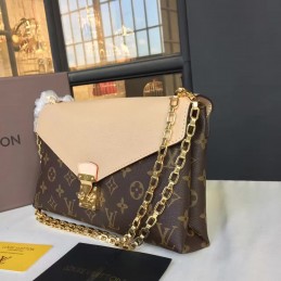 Replica Louis Vuitton Brown Monogram Beige Flap Pallas Chain BB