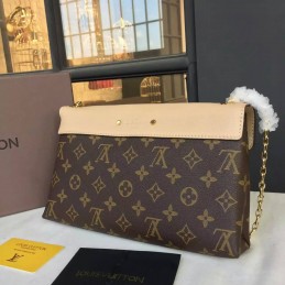 Replica Louis Vuitton Brown Monogram Beige Flap Pallas Chain BB