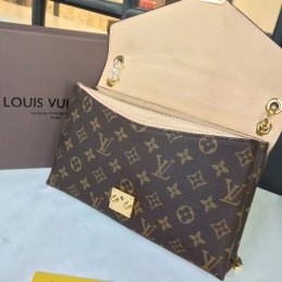 Replica Louis Vuitton Brown Monogram Beige Flap Pallas Chain BB