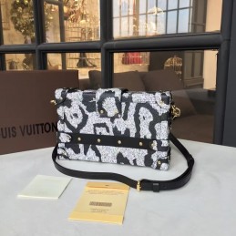 Replica Louis Vuitton Black White Floral Graphic Petite Malle