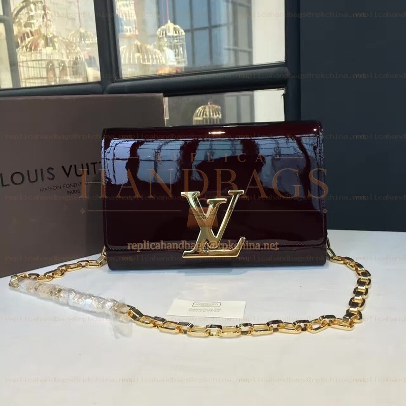 Replica Louis Vuitton Burgundy Patent Chain Louise GM