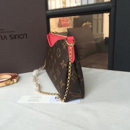 Replica Louis Vuitton Brown Monogram Red Trim Pallas Clutch - Style 2