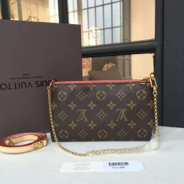 Replica Louis Vuitton Brown Monogram Red Trim Pallas Clutch - Style 2