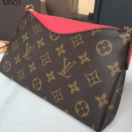 Replica Louis Vuitton Brown Monogram Red Trim Pallas Clutch - Style 2
