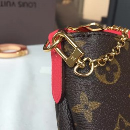Replica Louis Vuitton Brown Monogram Red Trim Pallas Clutch - Style 2