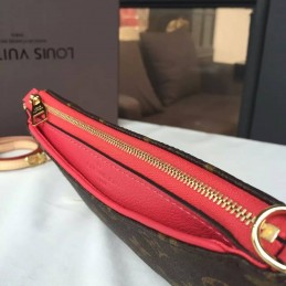 Replica Louis Vuitton Brown Monogram Red Trim Pallas Clutch - Style 2