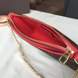 Replica Louis Vuitton Brown Monogram Red Trim Pallas Clutch - Style 2