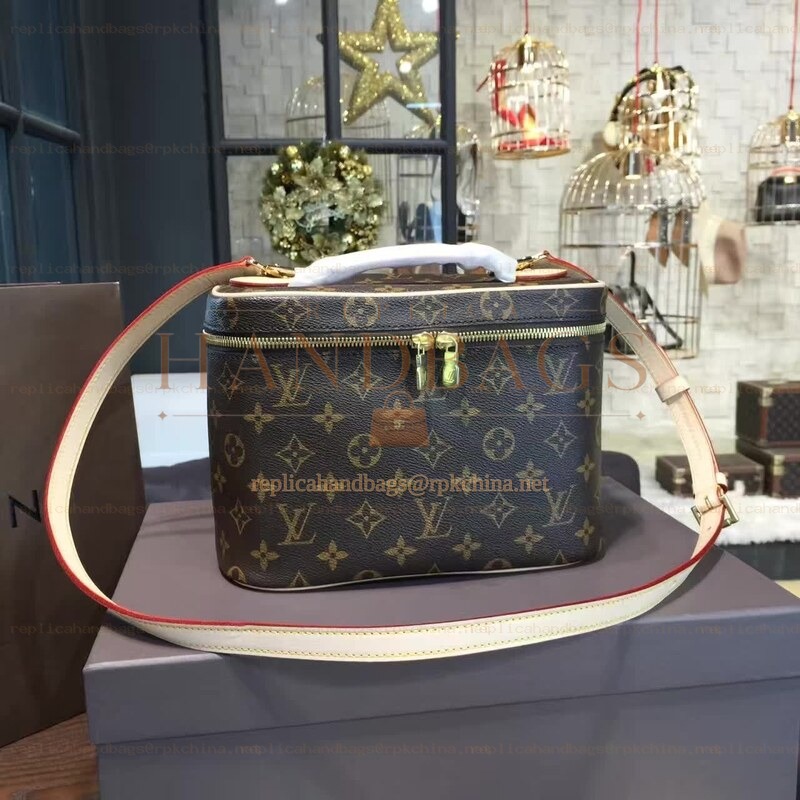 Replica Louis Vuitton Brown Monogram Pink Trim Nice Vanity Case