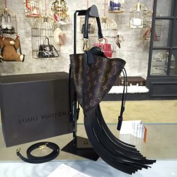 Replica Louis Vuitton Brown Monogram Black Fringed Noe