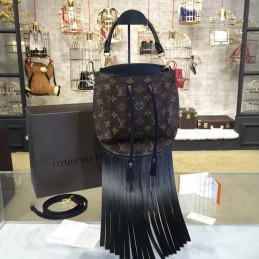 Replica Louis Vuitton Brown Monogram Black Fringed Noe